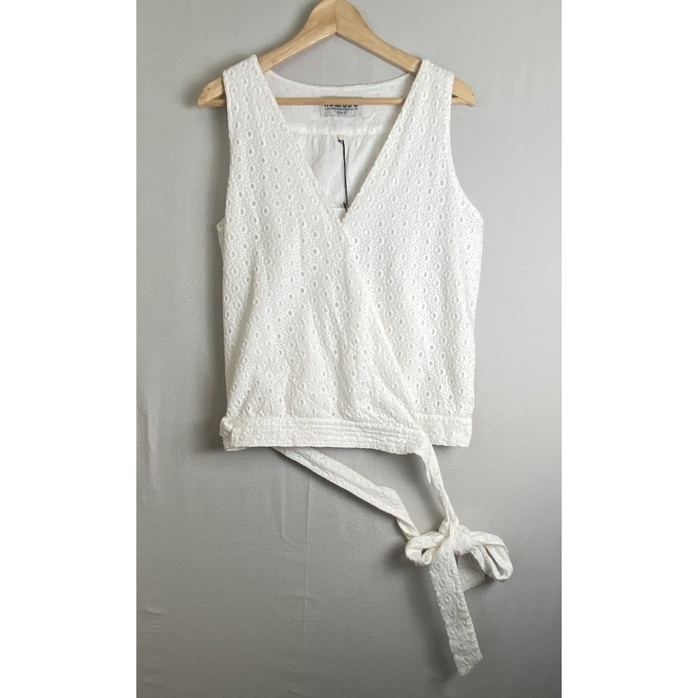 Komodo 100% Organic Cotton Ethical Eyelet Top Women Size 3 White Wrap Waist NWT